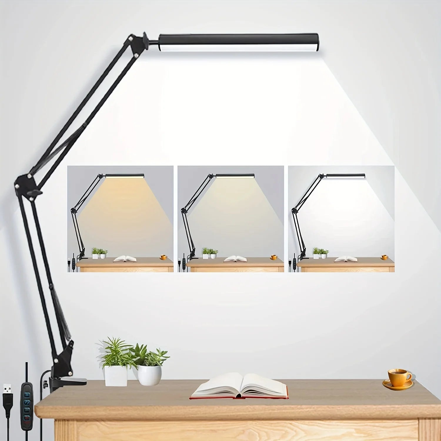 Eye-Care Clamp Desk Lamp — Adjustable Reading Light with 10 Brightness Levels