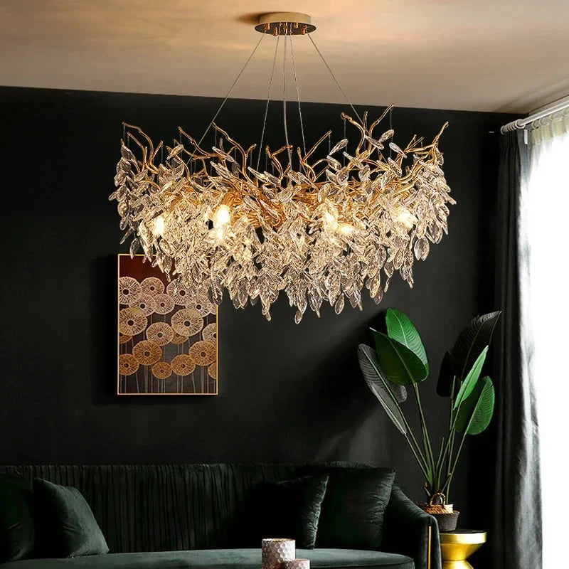 Gold Crystal Chandelier — Luxury LED Ceiling Fixture for Dining & Living Rooms