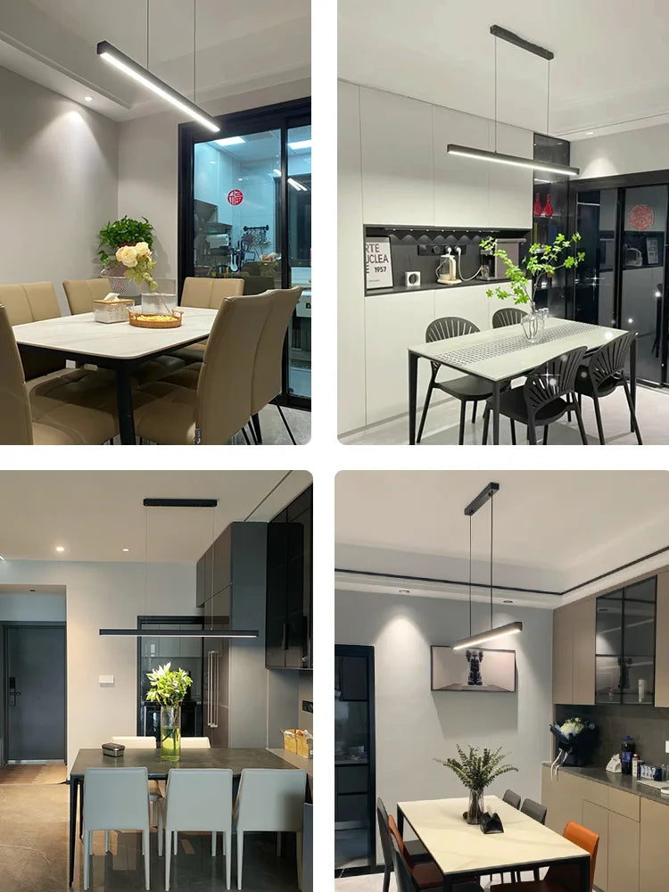 Modern Linear LED Pendant Light — Dimmable Dining Table & Kitchen Bar Fixture