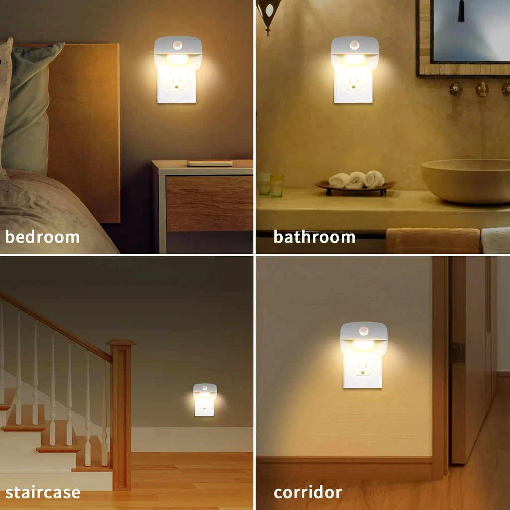 Plug-In Motion Sensor Night Light — Wireless Socket Lamp for Bedroom & Hallway