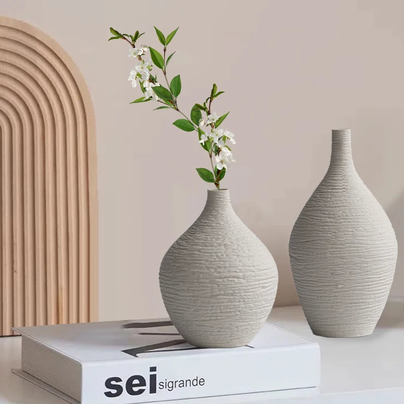 Nordic Narrow-Mouth Ceramic Vase — Luxury Desktop & Living Room Decor