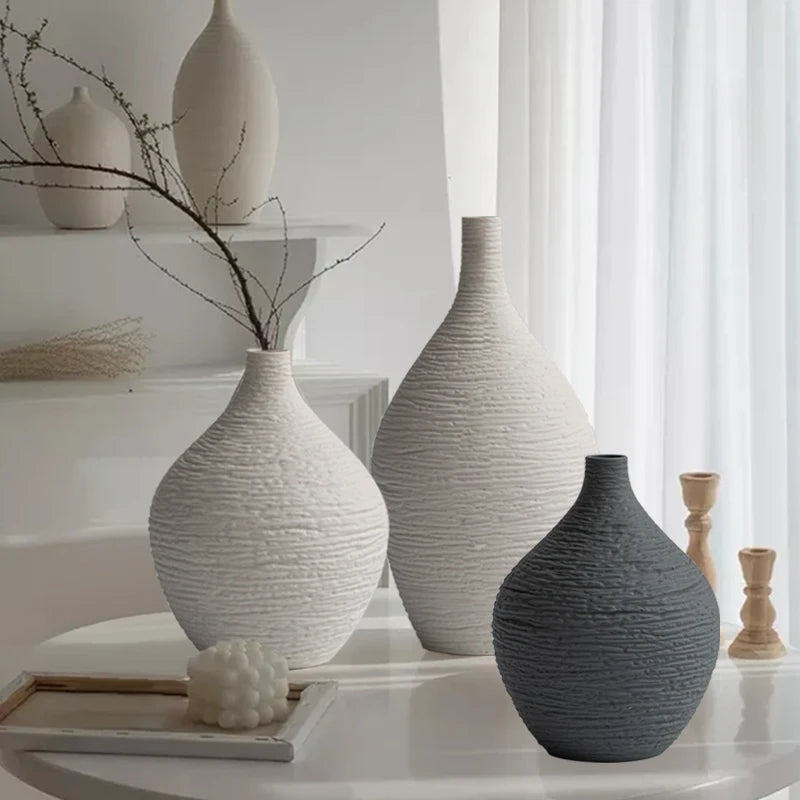 Nordic Narrow-Mouth Ceramic Vase — Luxury Desktop & Living Room Decor