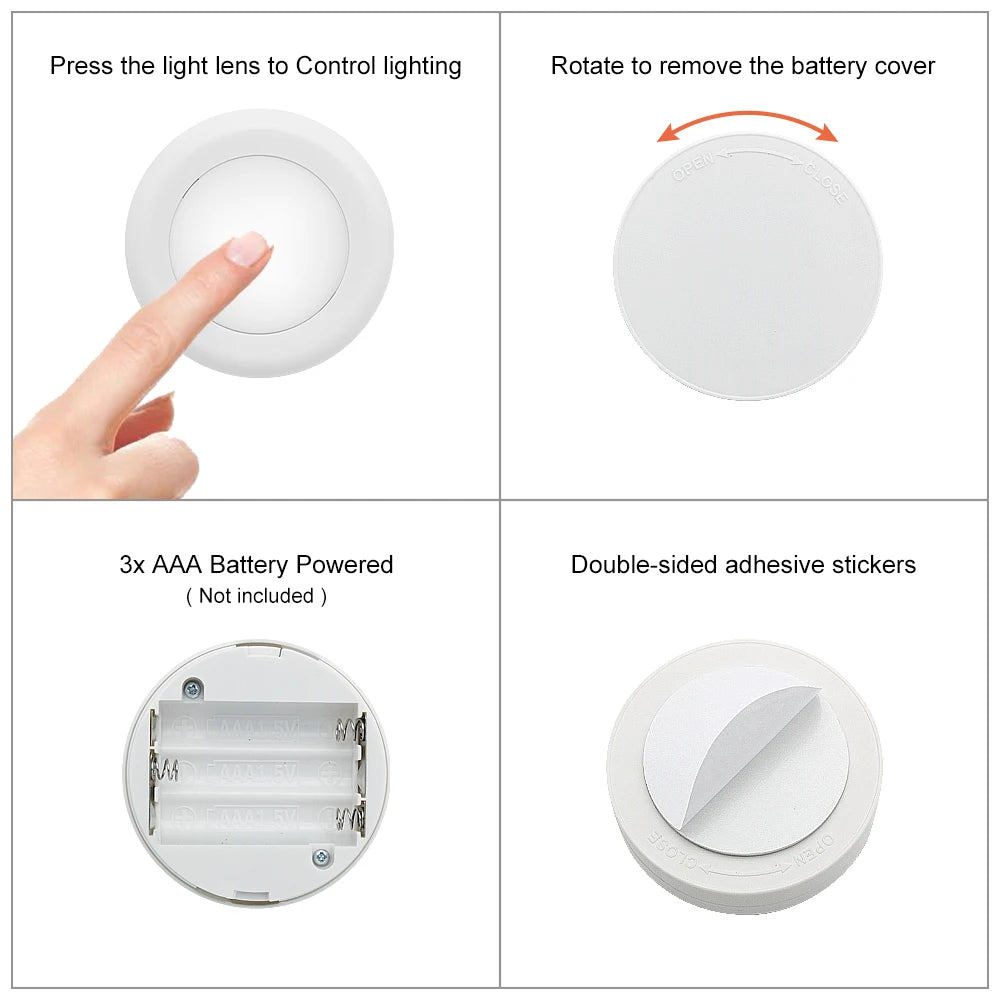 Wireless RGBW LED Puck Light — Stick-On Remote Control Cabinet Light