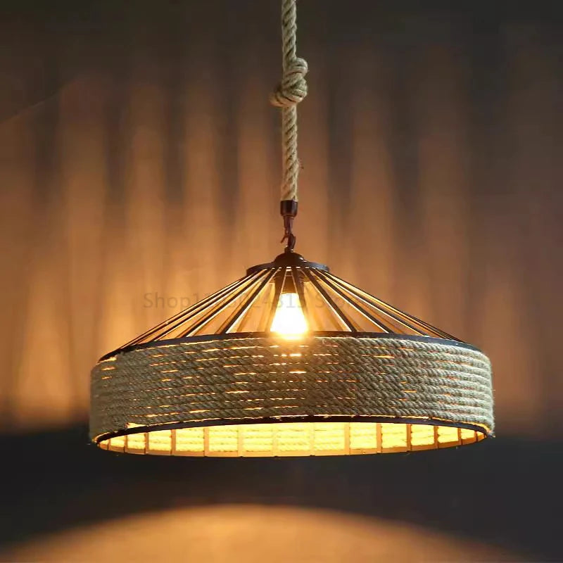 Hemp Rope Pendant Light — Industrial Retro Ceiling Fixture