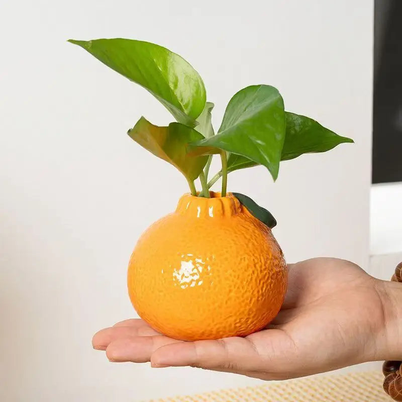 Glazed Orange Ceramic Fruit Vase — Tabletop Centerpiece Decoration