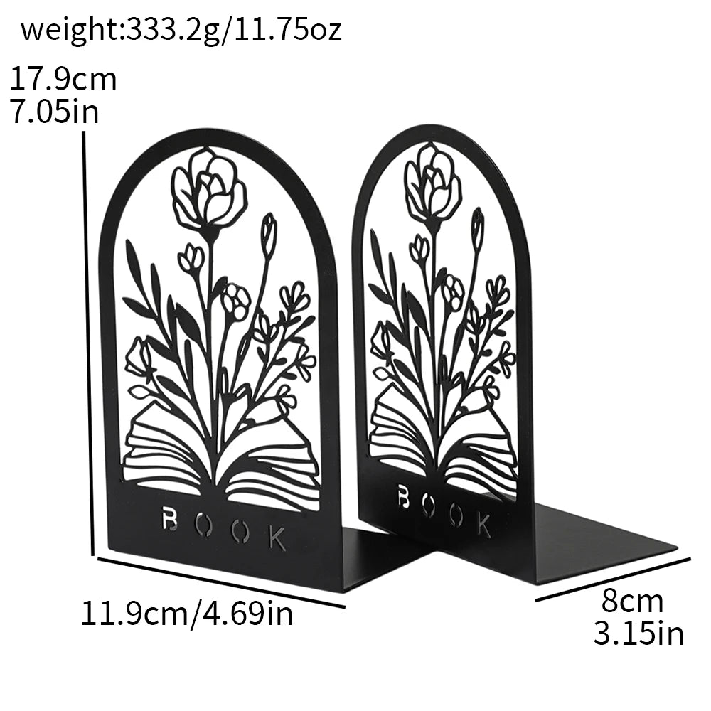 Metal Decorative Bookends — Heavy-Duty Shelf Organizer Set