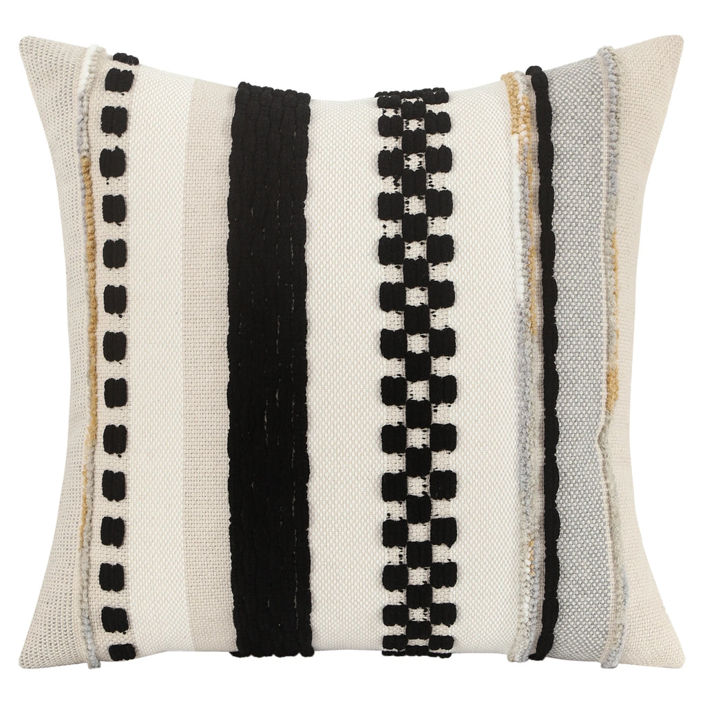 Boho Striped Chenille Pillow Cover — Plush Textured Square Cushion