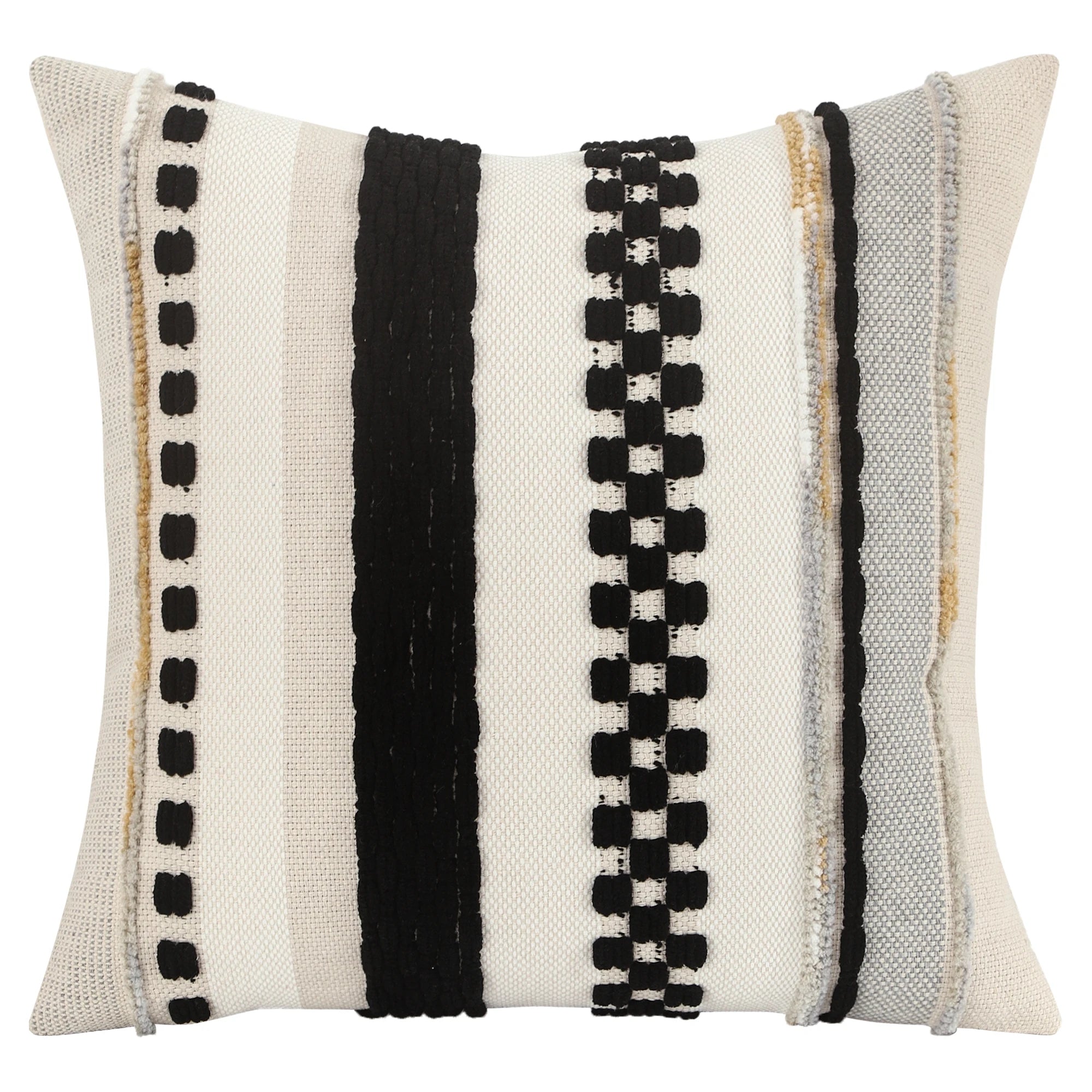 Boho Striped Chenille Pillow Cover — Plush Textured Square Cushion