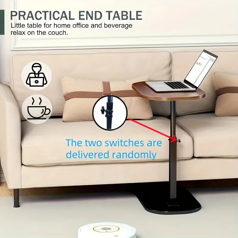 Adjustable Height Wooden Side Table — Portable Sofa & Office Accent Table