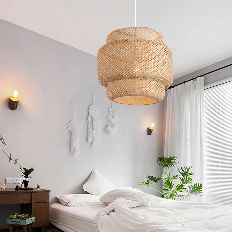 Hand-Woven Bamboo Lantern Pendant Light — Vintage Dining & Bedroom Fixture