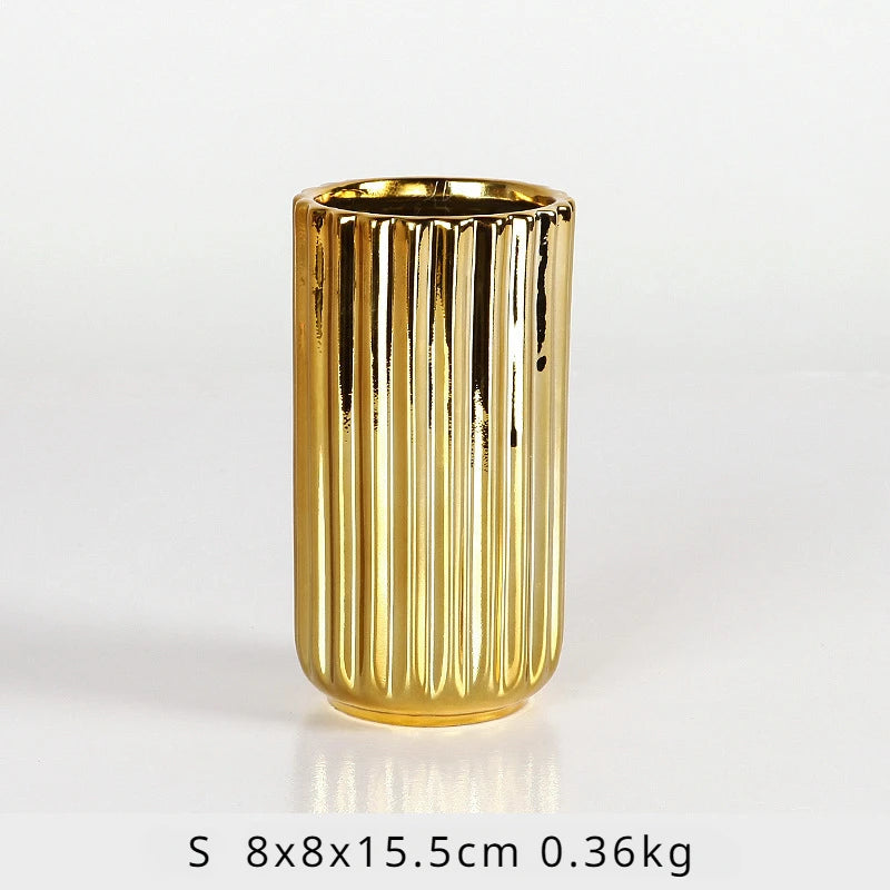 Nordic Golden Ceramic Vase — Flower Arrangement Pot & Storage Container