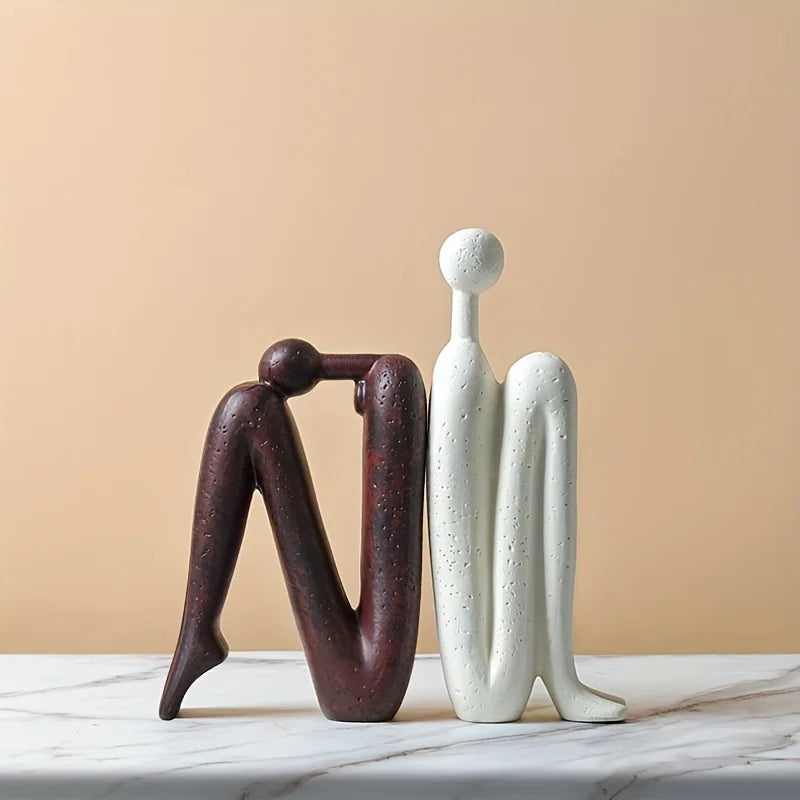 Back-to-Back Figures Ceramic Sculpture — Modern Vintage Abstract Decor
