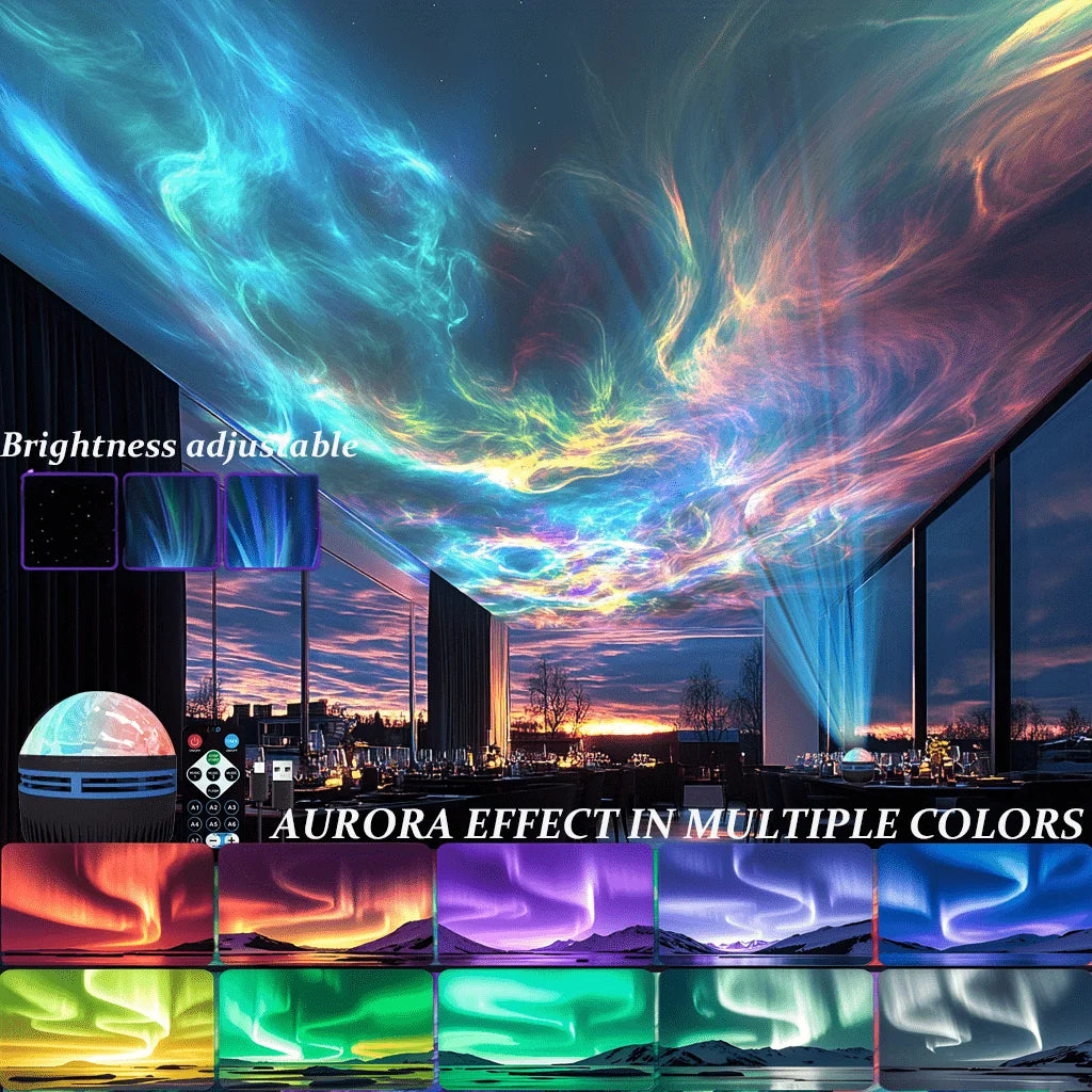 7-Color Starry Sky Aurora Projector — Remote Control Rotating Night Light