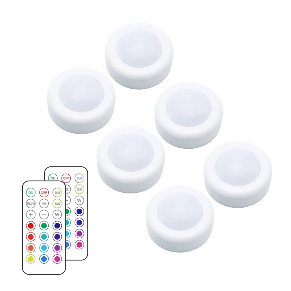 Wireless RGBW LED Puck Light — Stick-On Remote Control Cabinet Light