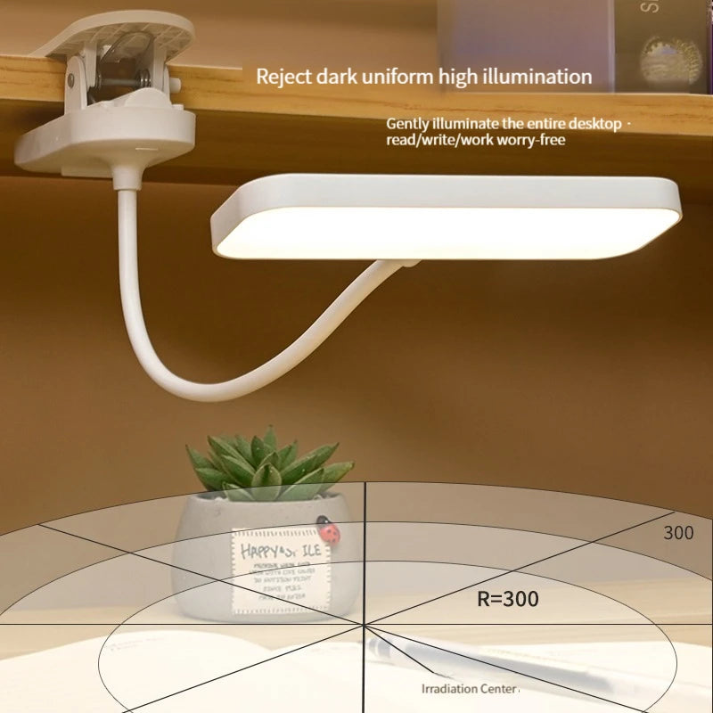 360° Flexible Clip-On LED Desk Lamp — Eye-Care Dimmable Reading Light
