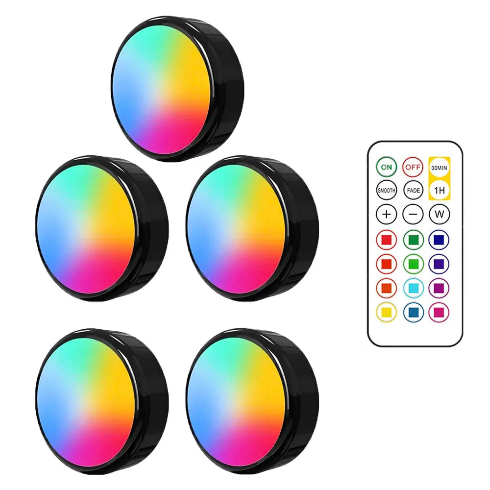 RGBW LED Puck Light Kit — 16-Color Remote Control Under Cabinet Light