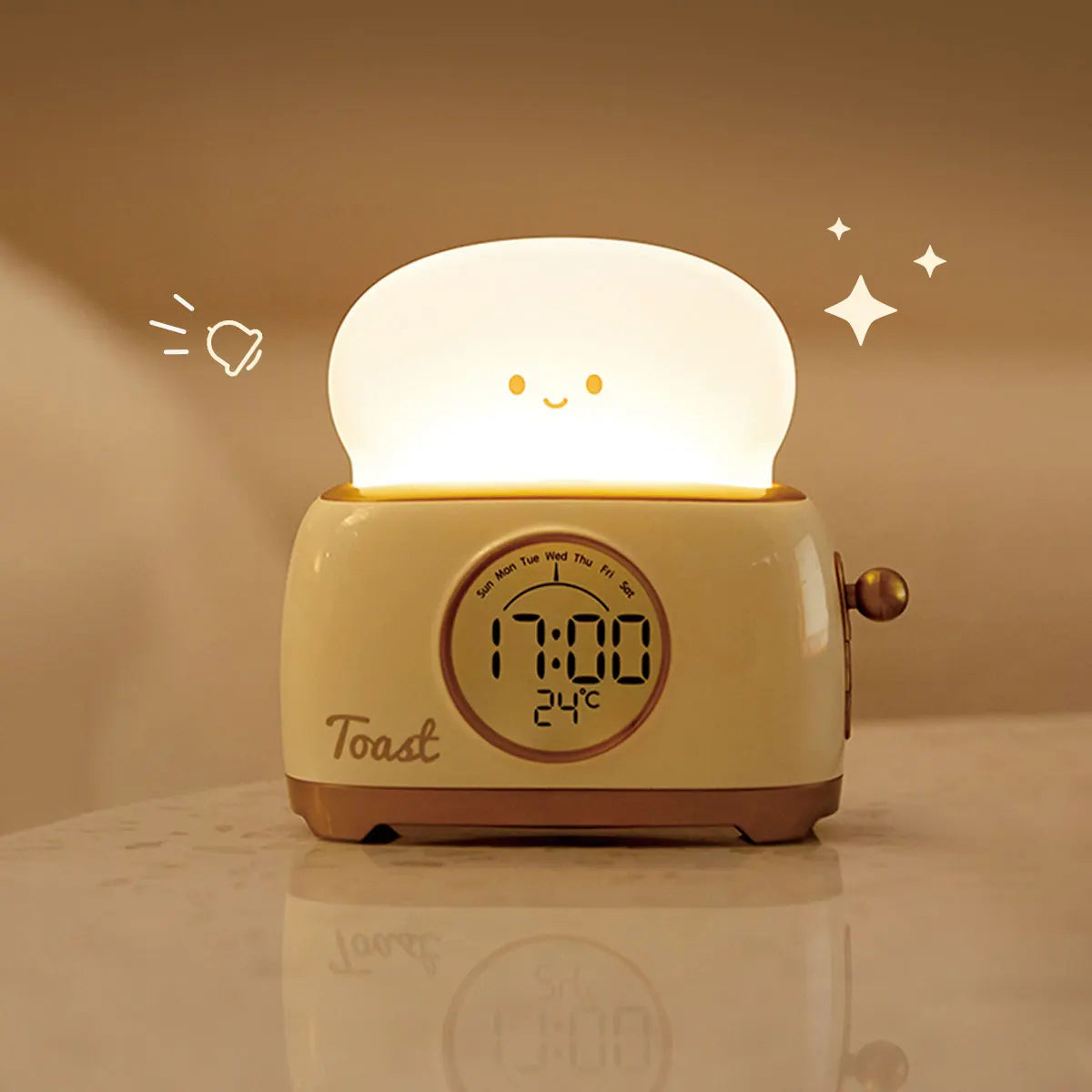 Toaster Alarm Clock Night Light — Dimmable USB Rechargeable Kids Lamp