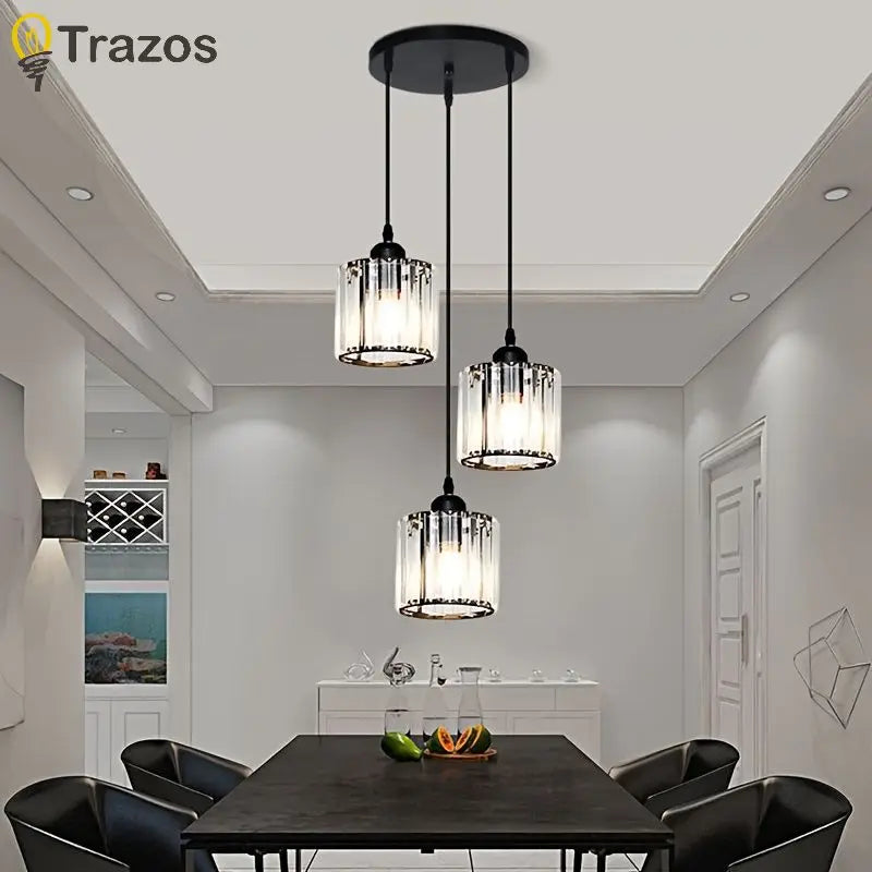 Small Crystal Dining Chandelier — Round Modern Table Light Fixture