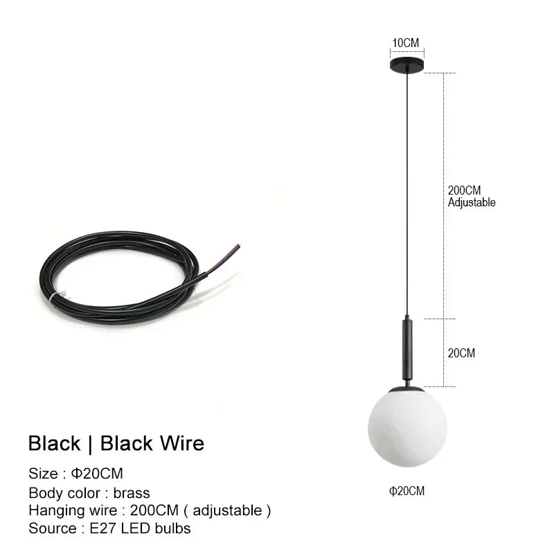 Glass Ball Pendant Light — Frosted Glow Bedside & Kitchen Island Fixture