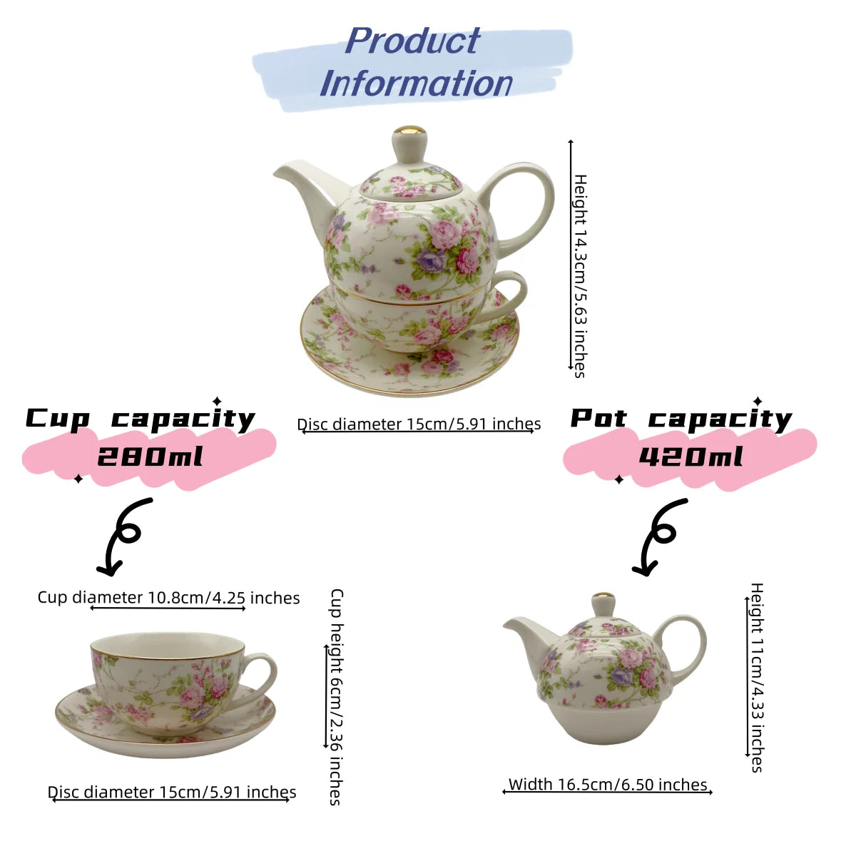 Rose Bone China Teapot Set — European Afternoon Tea Service