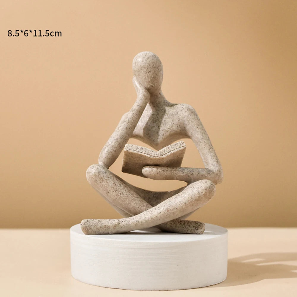 Reading Thinker Figurine — Abstract Resin Sculpture for Bookshelf