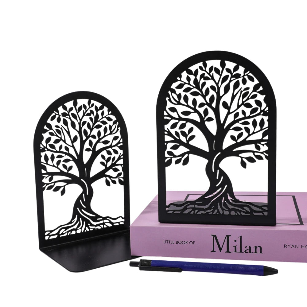 Tree of Life Metal Bookend — Black Sculptural Library Decor