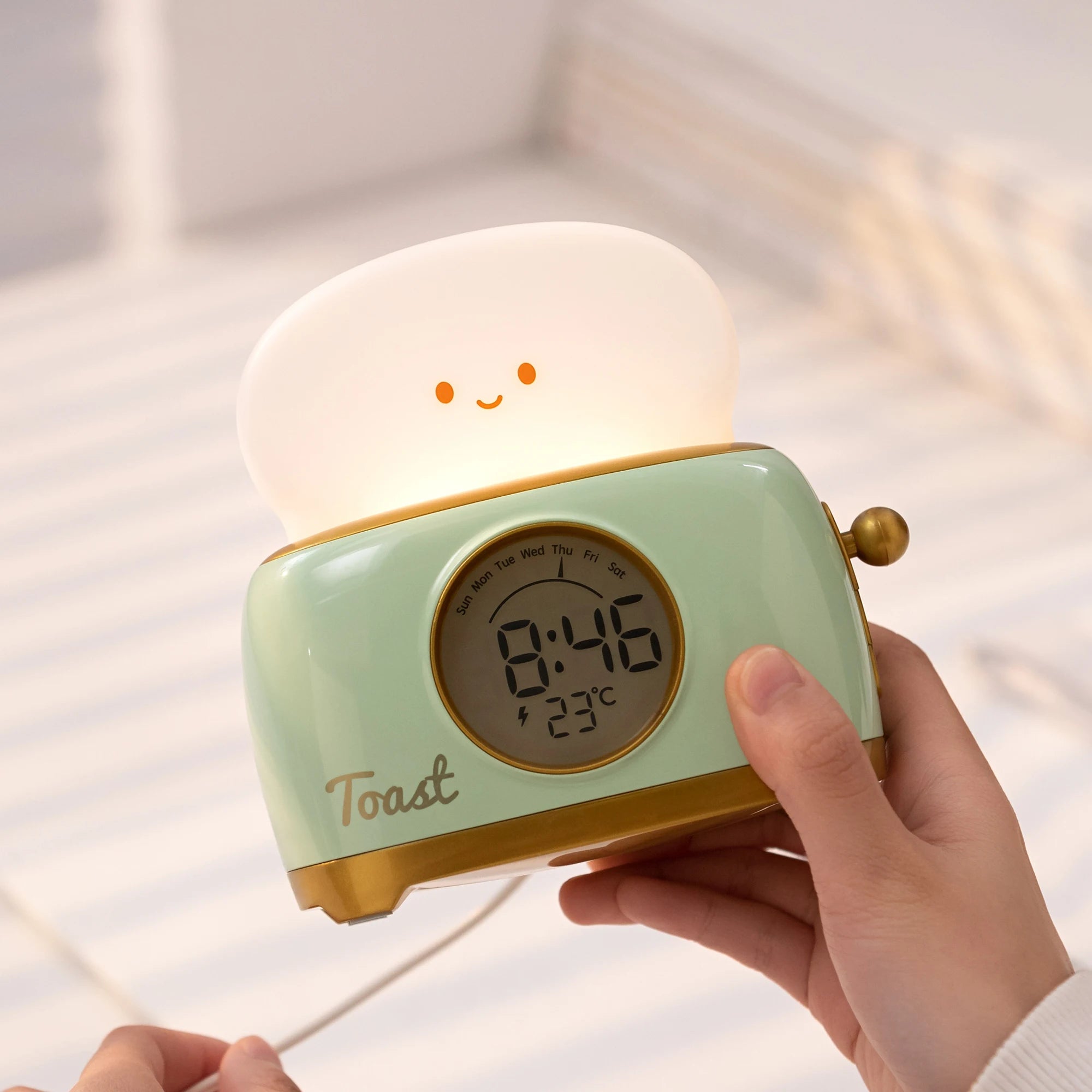 Toaster Alarm Clock Night Light — Dimmable USB Rechargeable Kids Lamp