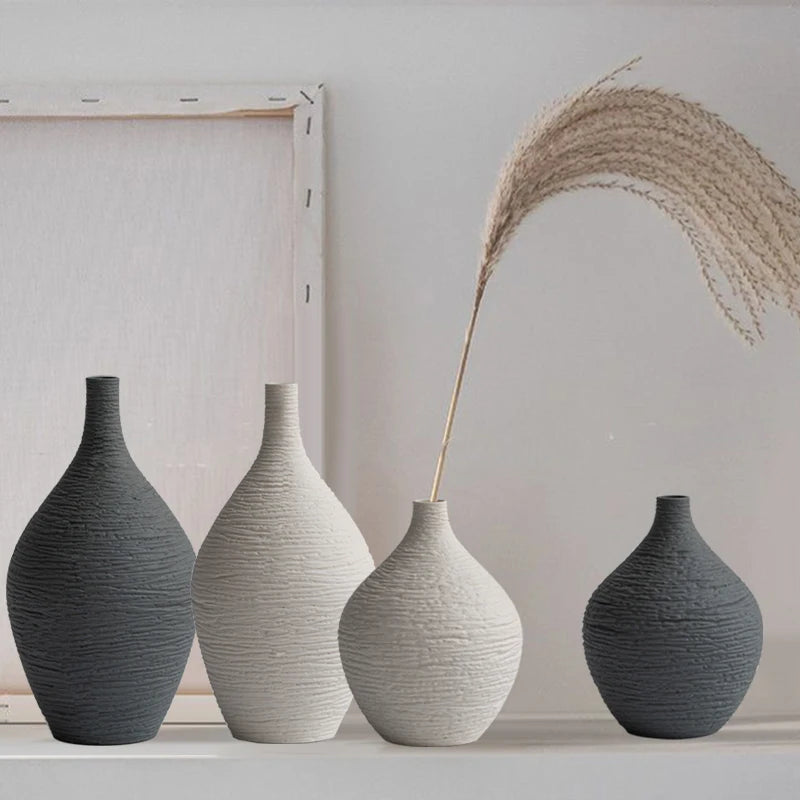 Nordic Narrow-Mouth Ceramic Vase — Luxury Desktop & Living Room Decor