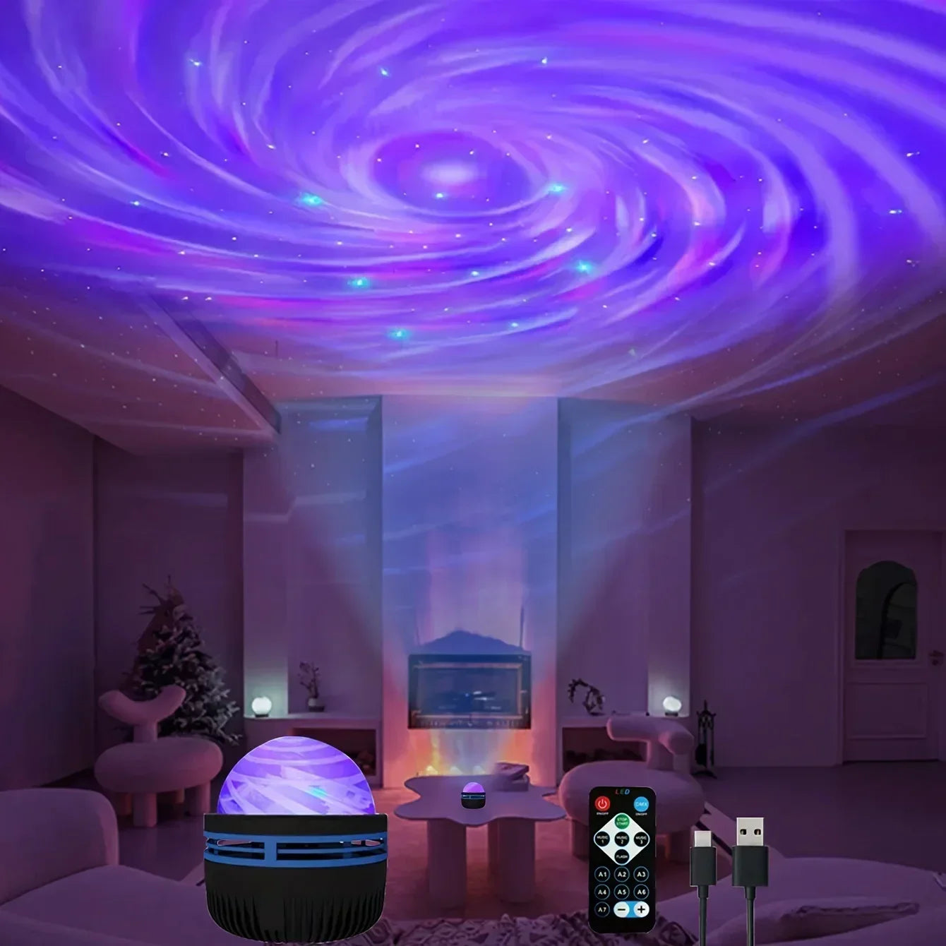 LED Galaxy Projector Night Light — Remote Control Star & Aurora Projection