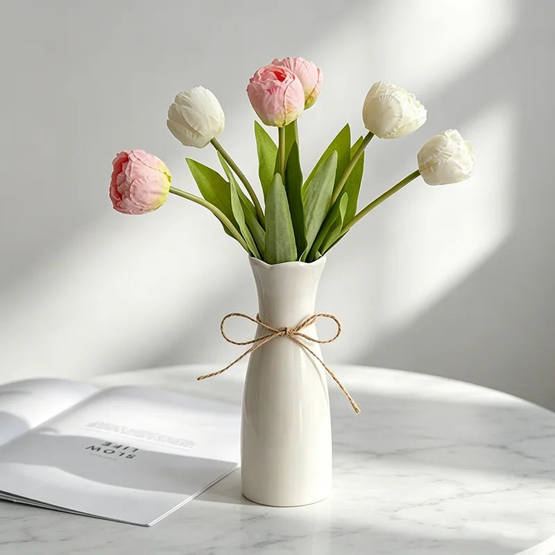Minimalist White Porcelain Vase — Nordic Living Room & Office Decor