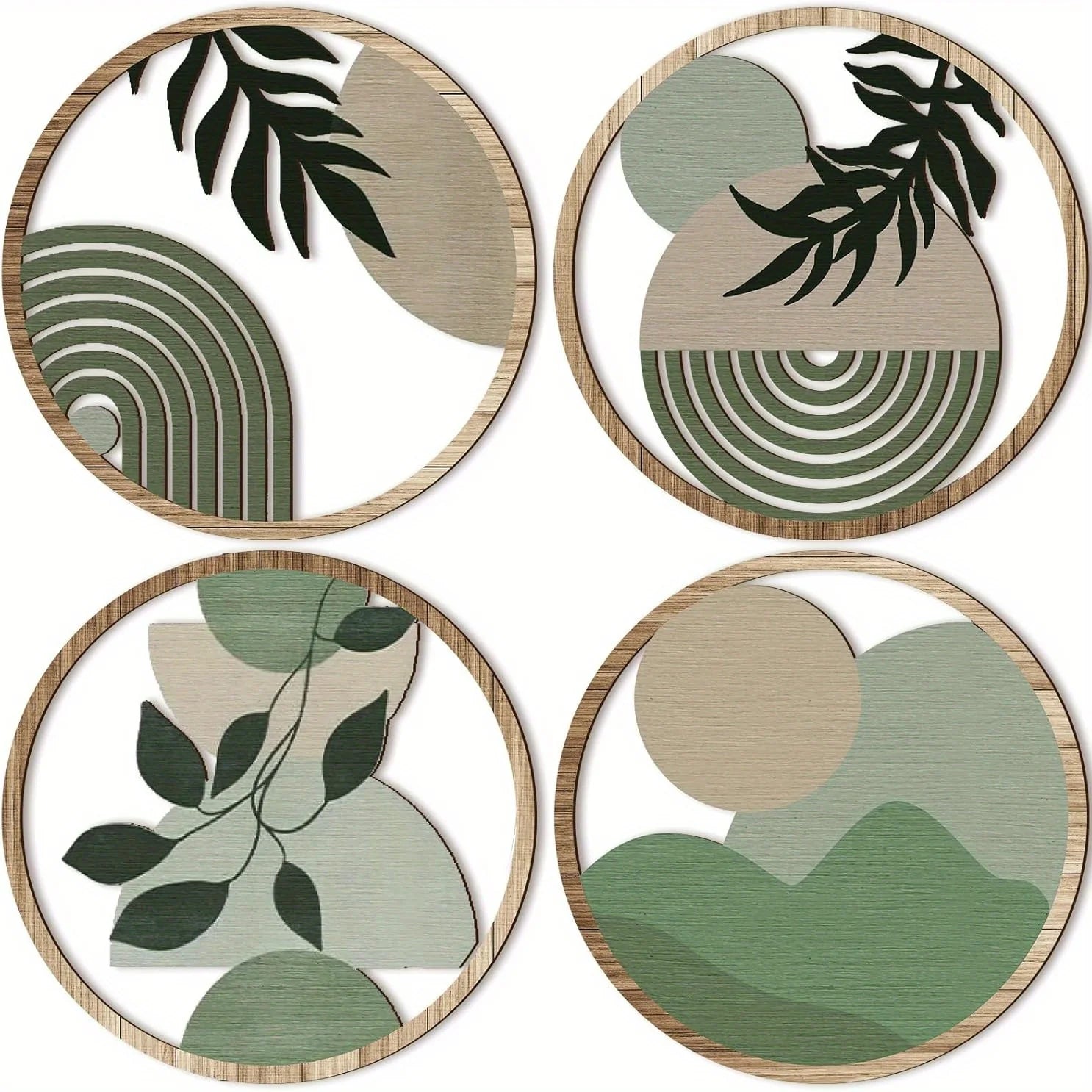 Bohemian Wooden Wall Art Set (4-Piece) — Geometric Nursery & Living Room Decor