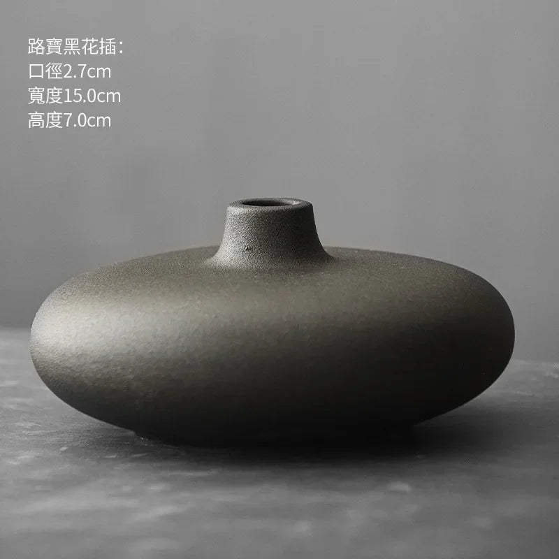 Japanese Black Terracotta Vase — Abstract Stoneware-Look Vessel