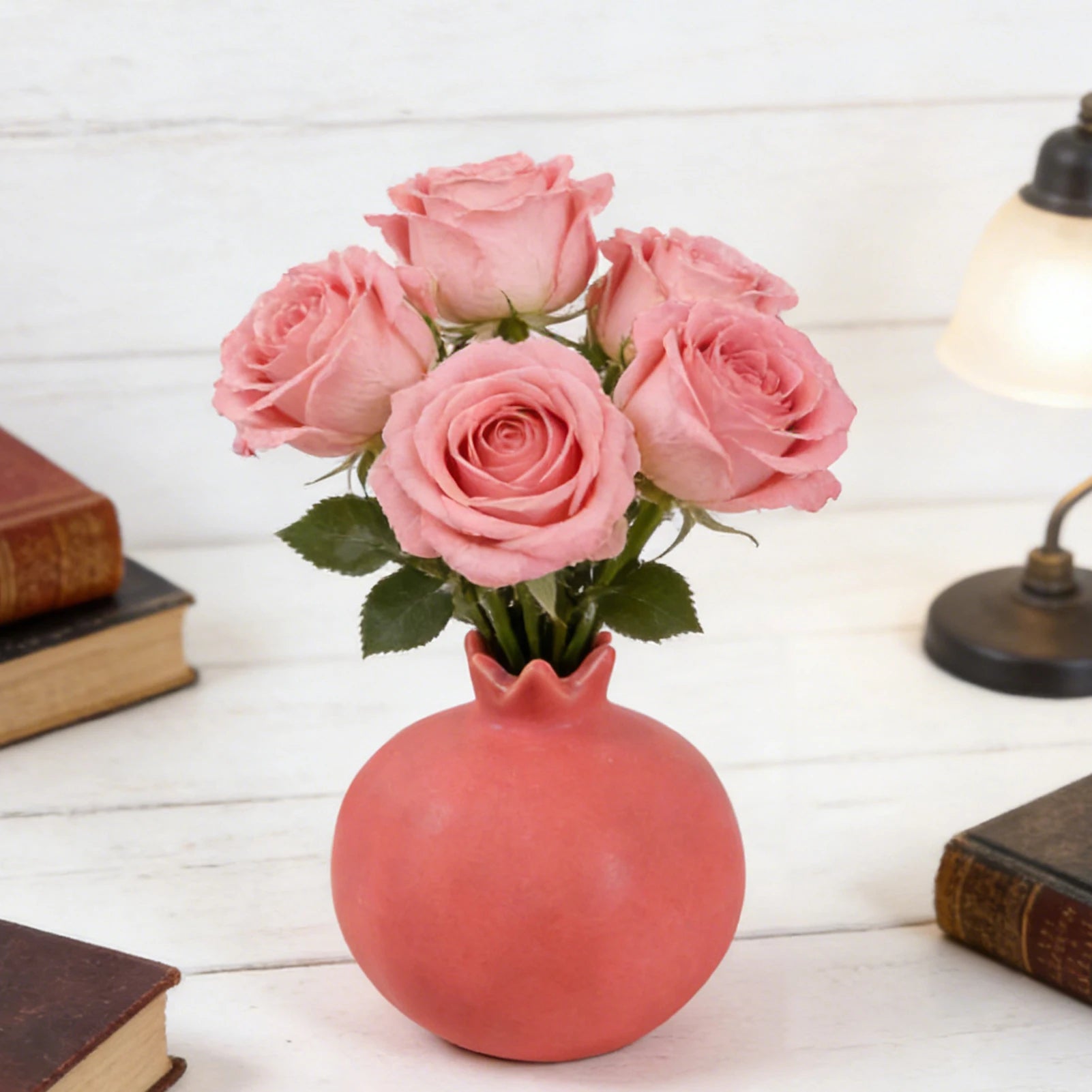 Pomegranate Porcelain Vase — Traditional Chinese-Style Desk Ornament