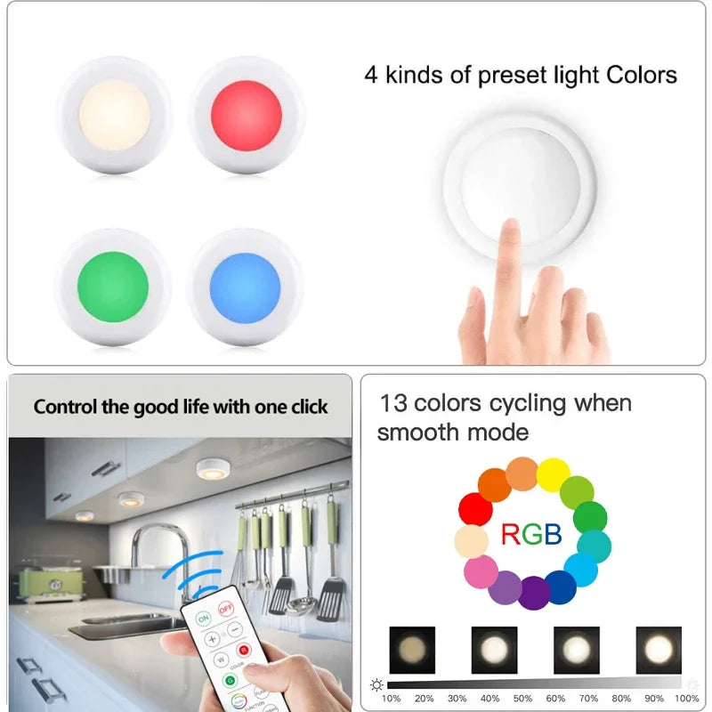 Remote Control Puck Light Kit — Battery-Powered Dimmable Cabinet Lights