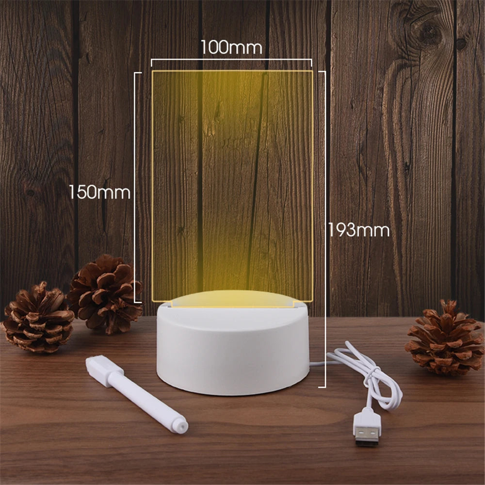 LED Acrylic Message Board Night Light — Erasable Desk Memo Lamp