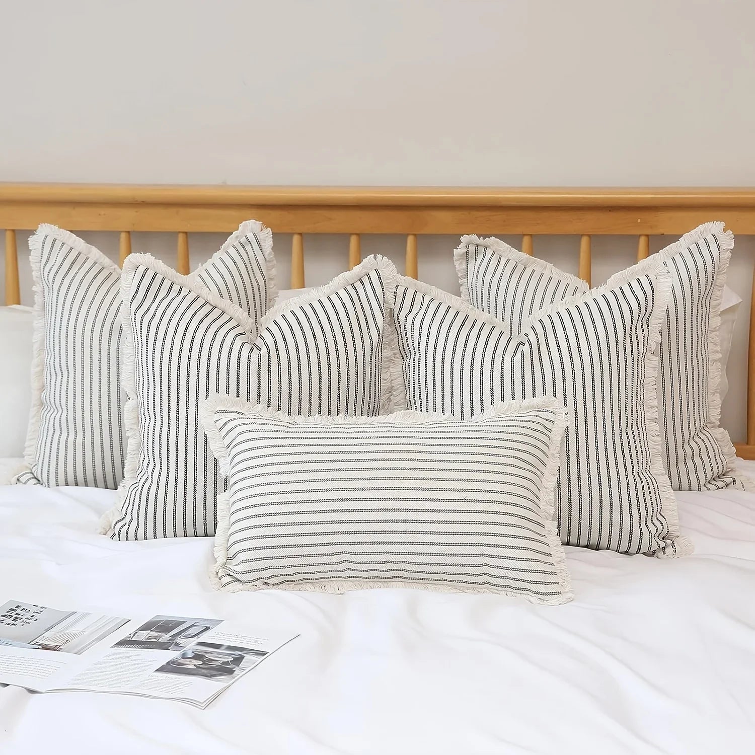 Reversible Striped Throw Pillow Cover — Handwoven Sofa Cushion