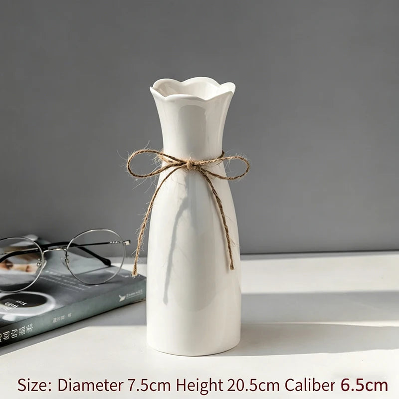 Minimalist White Porcelain Vase — Nordic Living Room & Office Decor