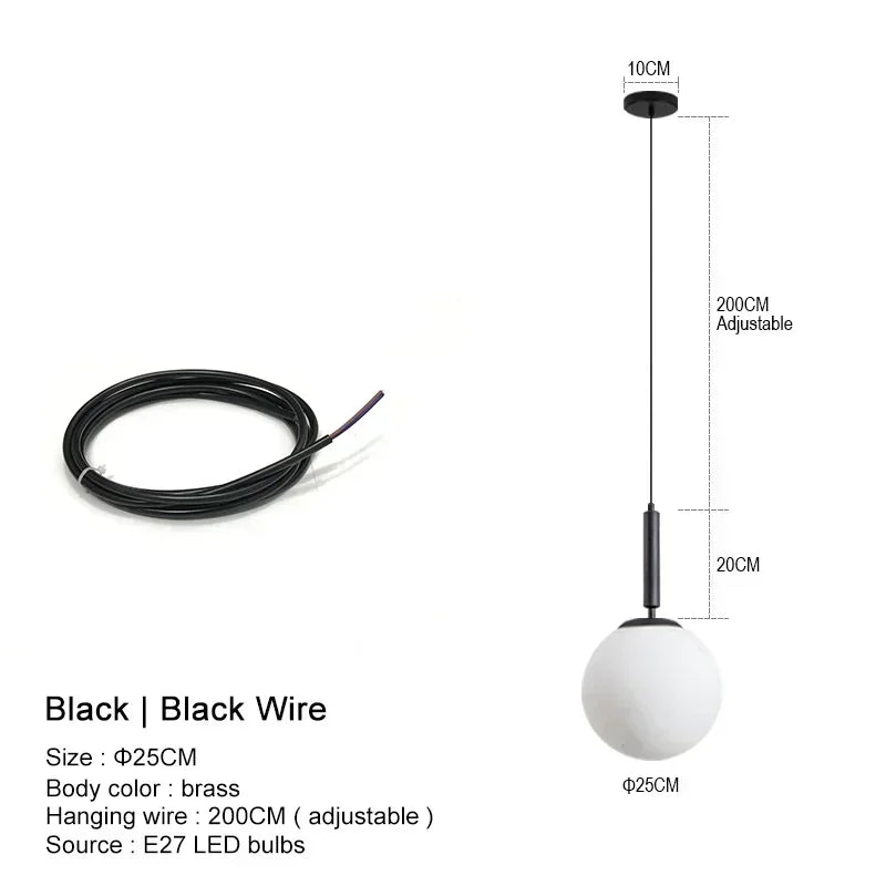 Glass Ball Pendant Light — Frosted Glow Bedside & Kitchen Island Fixture