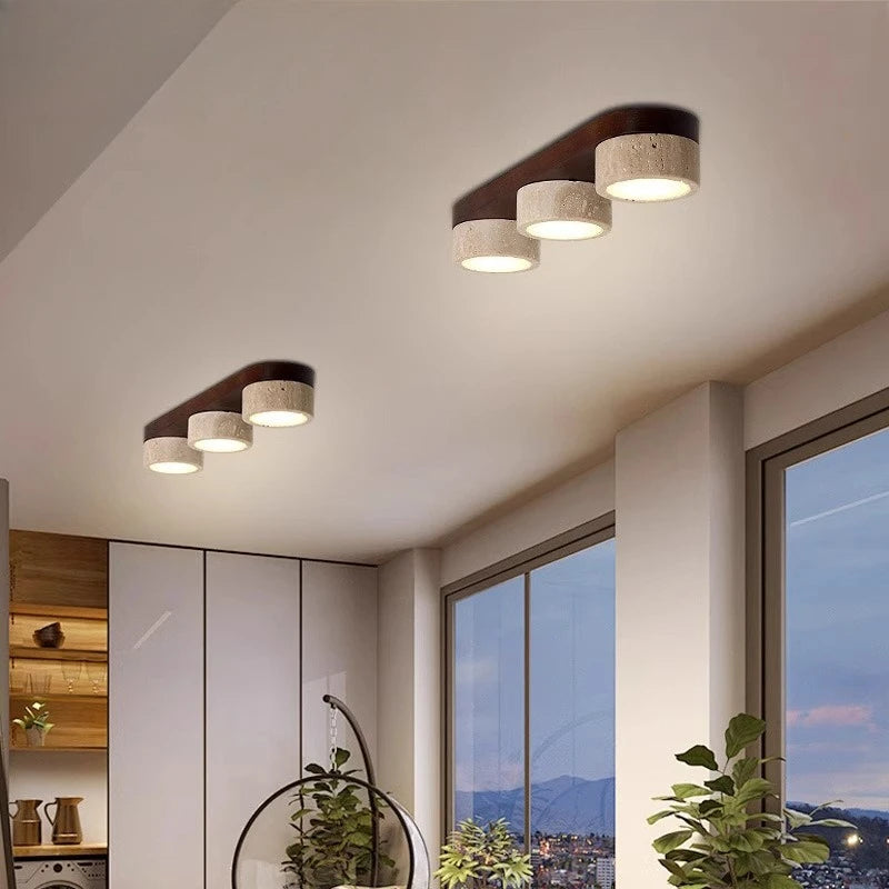 Walnut Gypsum Corridor Ceiling Light — Multi-Head Hallway Fixture