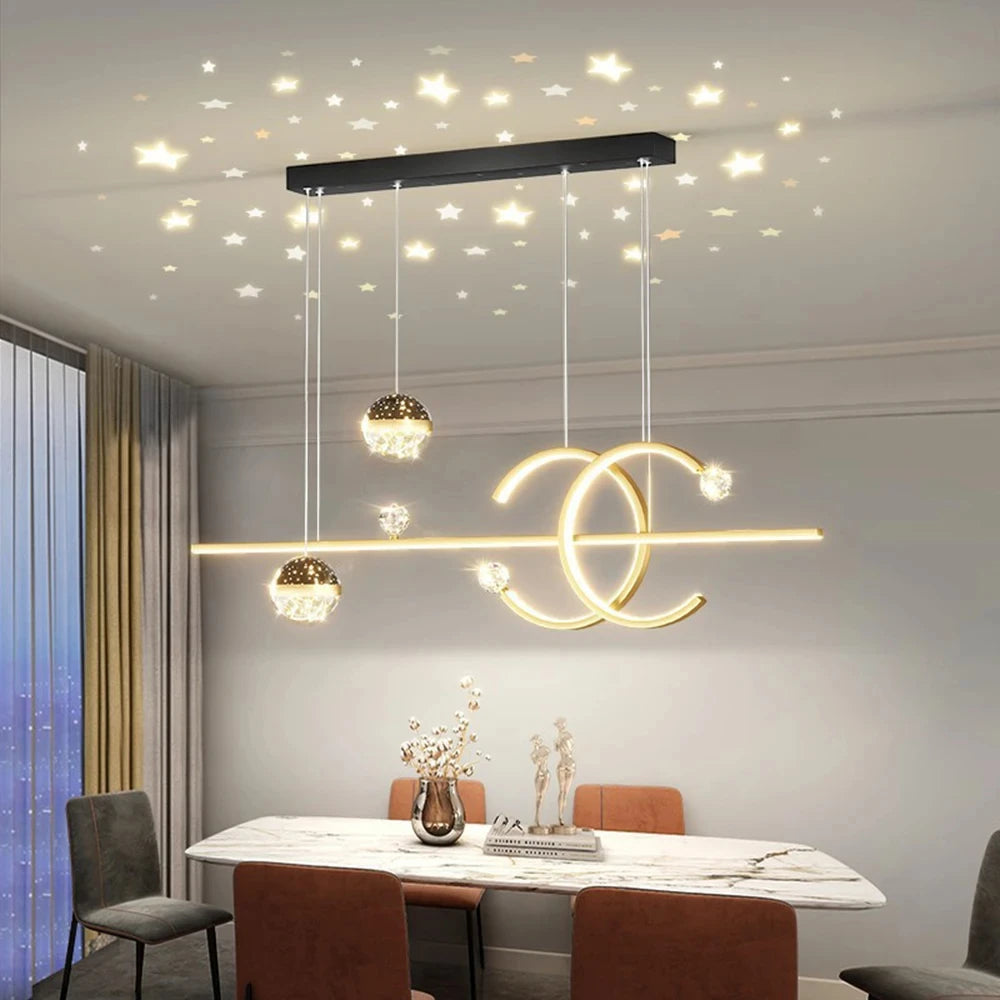 Starry Sky Top Nordic Chandelier — Long Dining Table Pendant Light