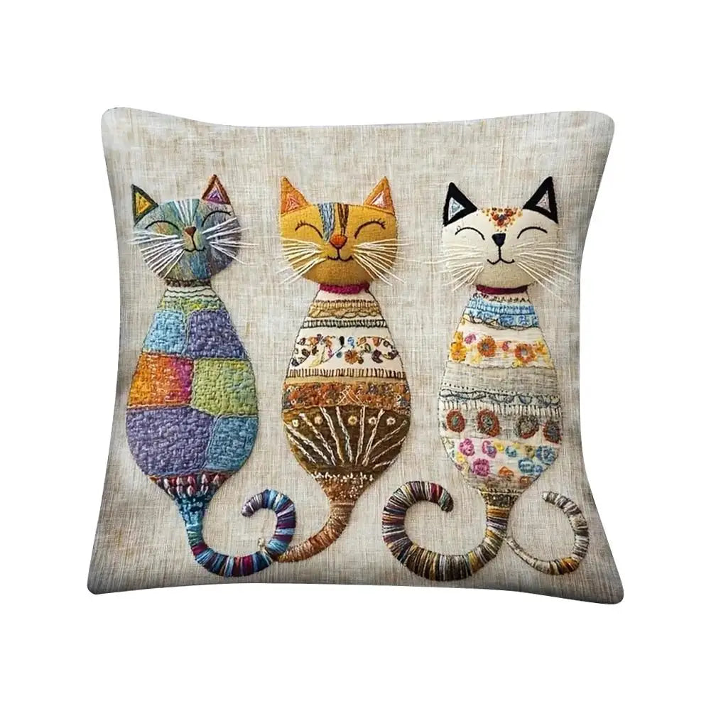 Cat-Patterned Pillow Cover — Playful 2D Print Sofa Cushion