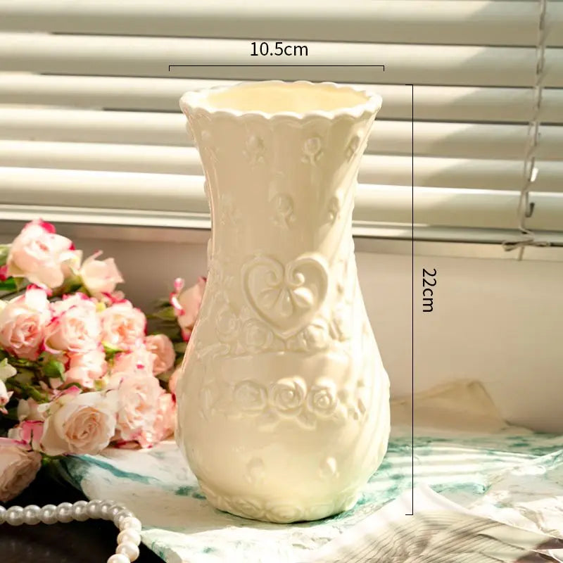 European Relief Rose Ceramic-Look Vase — Retro Living Room Ornament