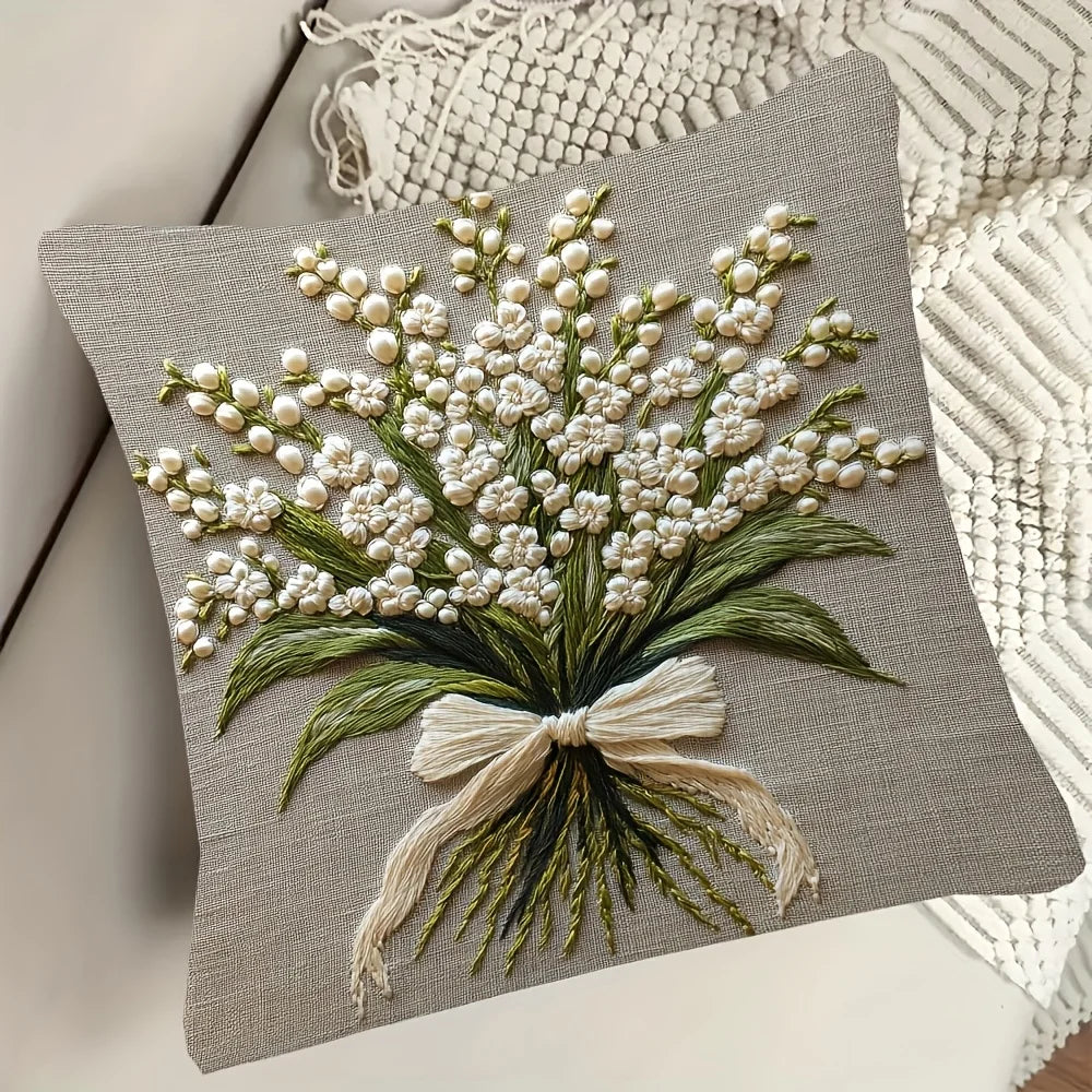 Vintage Lily of the Valley Pillow Cover — Double-Sided Floral Print Cushion