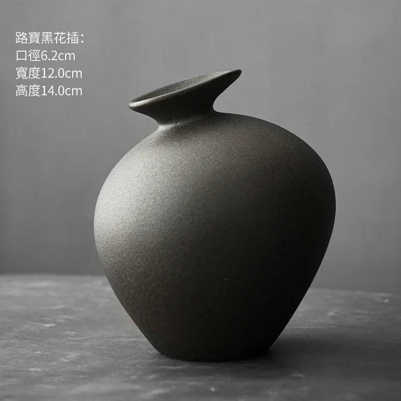 Japanese Black Terracotta Vase — Abstract Stoneware-Look Vessel