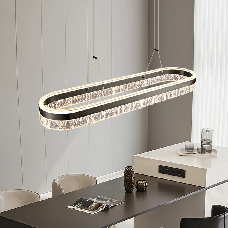 Linear LED Strip Chandelier — Gold & Black Modern Ceiling Light