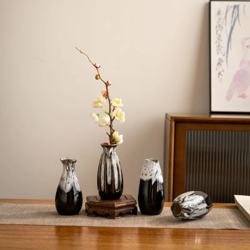 Japanese Kiln-Glazed Ceramic Vase — Handmade Retro Foyer Vessel