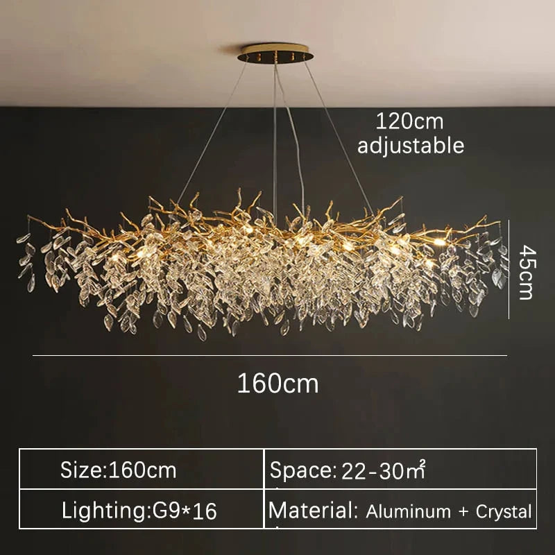 Gold Crystal Chandelier — Luxury LED Ceiling Fixture for Dining & Living Rooms