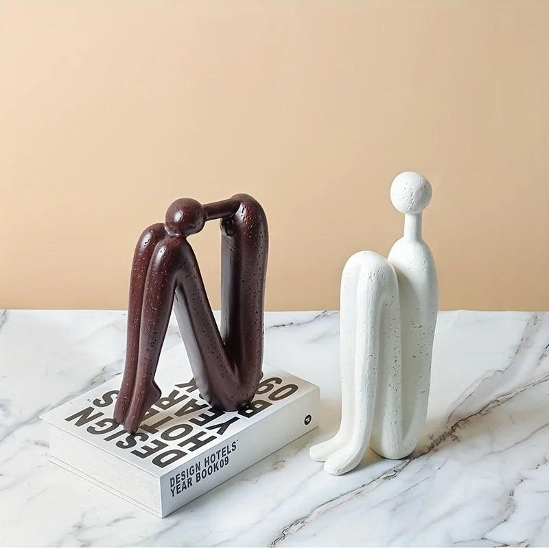 Back-to-Back Figures Ceramic Sculpture — Modern Vintage Abstract Decor