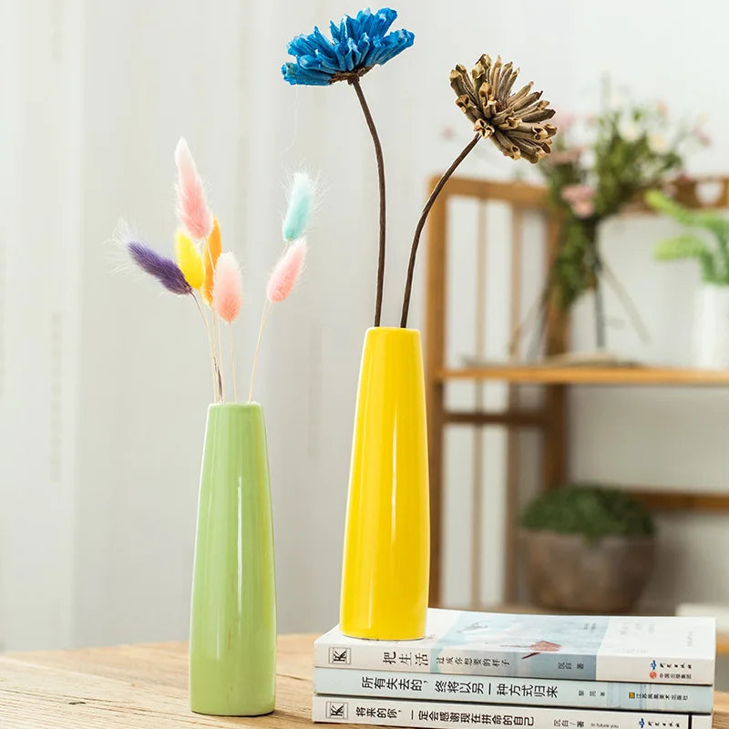 Slim Colorful Ceramic Vase — Desktop Hydroponic Flower Vessel