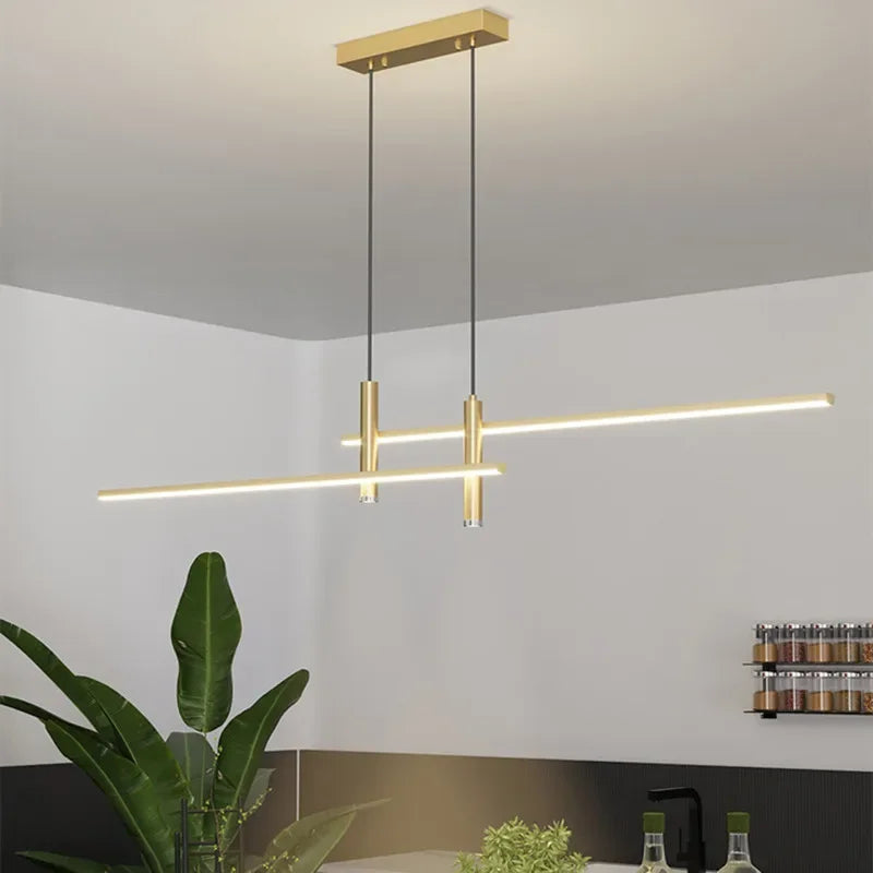 Modern Gold & Black LED Dining Chandelier — Minimalist Kitchen Pendant Fixture